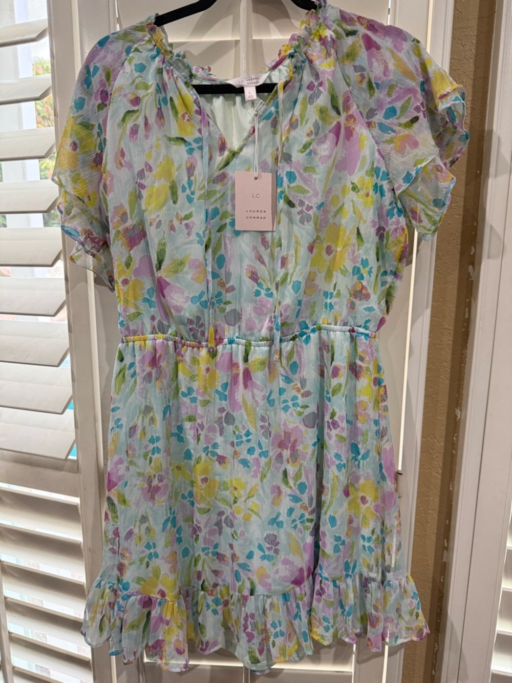 NWT - Lauren Conrad Lined Floral Ruffle Pastel Mini Dress